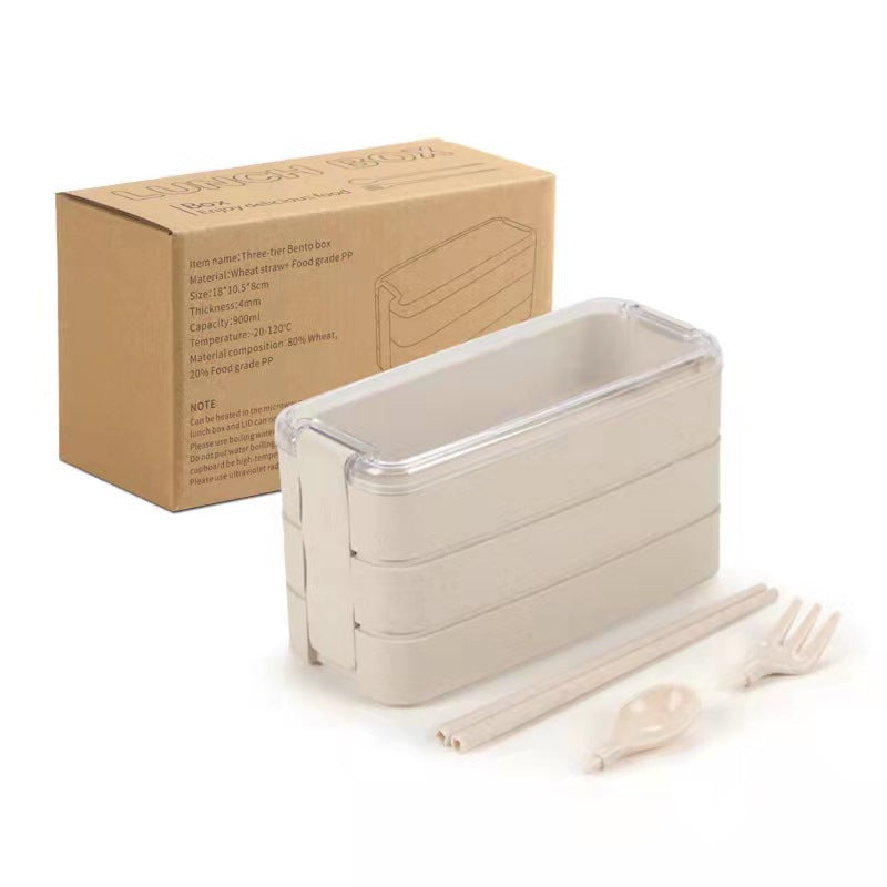 Drie-Laags Lunchdoos Set met Bestek van Wheat Straw (Tarwe stro) Bundelkorting!
