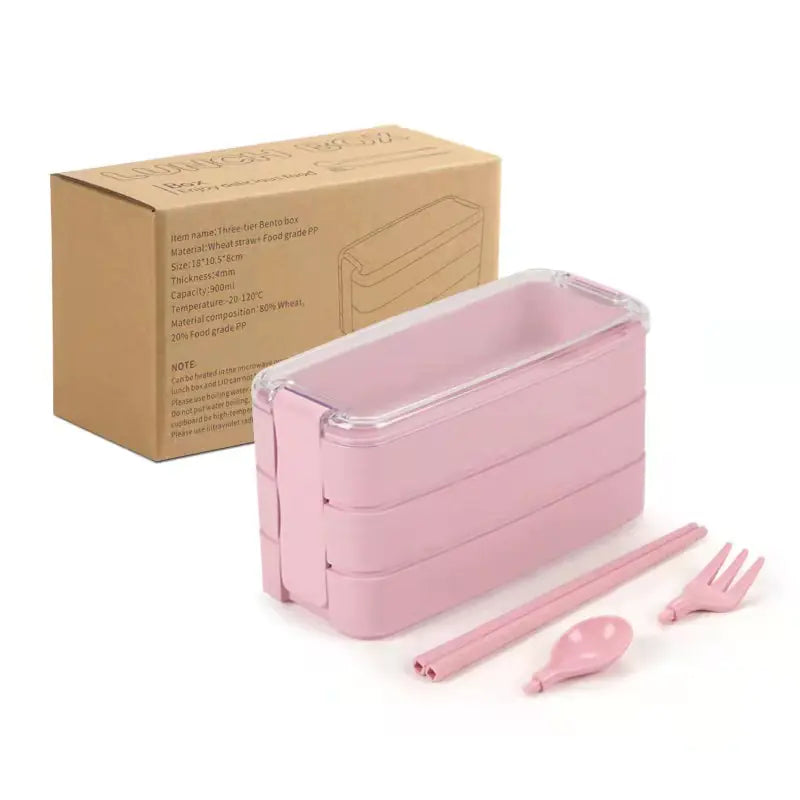 Drie-Laags Lunchdoos Set met Bestek van Wheat Straw (Tarwe stro) Bundelkorting!