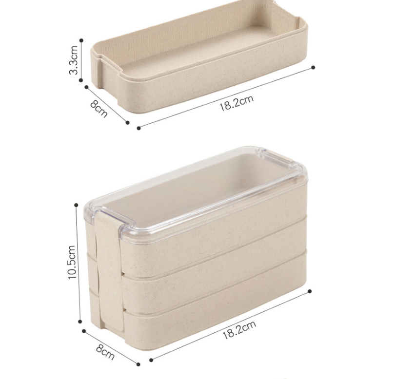 Drie-Laags Lunchdoos Set met Bestek van Wheat Straw (Tarwe stro) Bundelkorting!