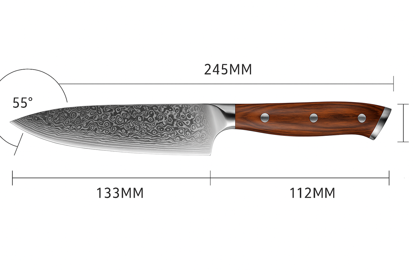 Damasharp 5 Pro - Damascus stalen keukenmes.
