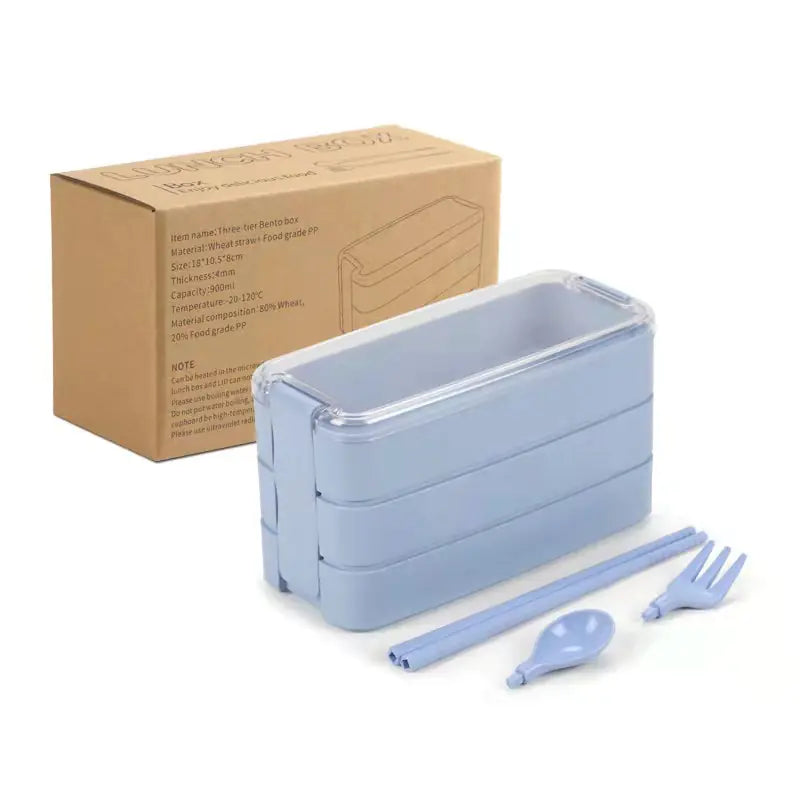 Drie-Laags Lunchdoos Set met Bestek van Wheat Straw (Tarwe stro) Bundelkorting!