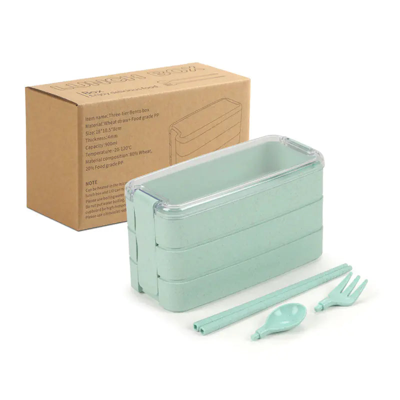 Drie-Laags Lunchdoos Set met Bestek van Wheat Straw (Tarwe stro) Bundelkorting!